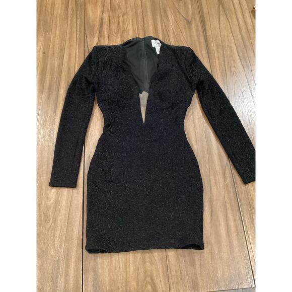 Sherri Hill Plunging mesh Neckline Bodycon Mini Evening Dress Shimmer Black 2 - Picture 9 of 10